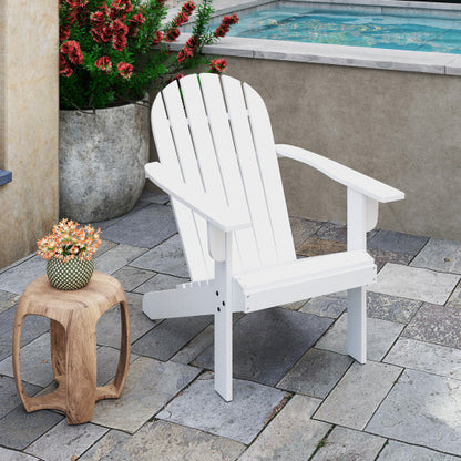 Acacia Wood Lounge Patio Adirondack Chair with Inclined Seat-White - Color: White