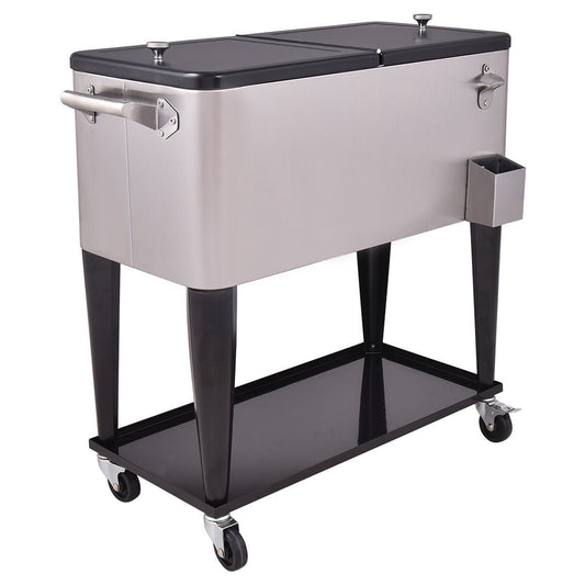 80 Quart Patio Rolling Stainless Steel Ice Beverage Cooler - Color: Gray