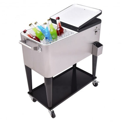 80 Quart Patio Rolling Stainless Steel Ice Beverage Cooler - Color: Gray