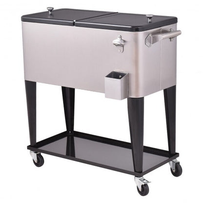 80 Quart Patio Rolling Stainless Steel Ice Beverage Cooler - Color: Gray