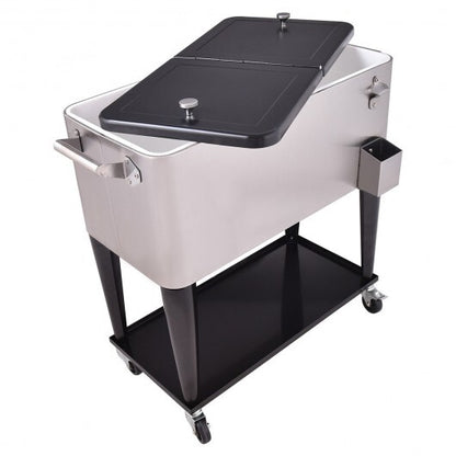 80 Quart Patio Rolling Stainless Steel Ice Beverage Cooler - Color: Gray