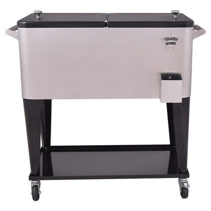 80 Quart Patio Rolling Stainless Steel Ice Beverage Cooler - Color: Gray