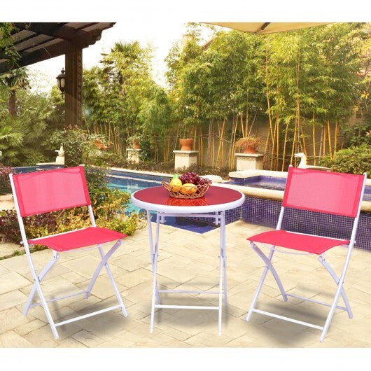 3 Pieces Patio Folding Bistro Set for Balcony or Outdoor Space-Red - Color: Red