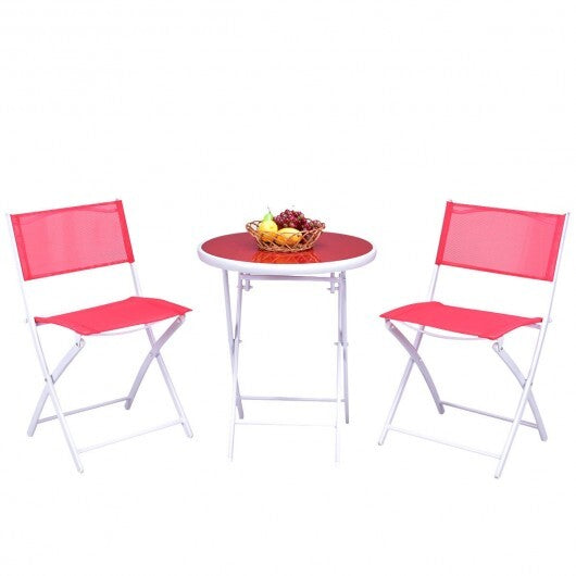 3 Pieces Patio Folding Bistro Set for Balcony or Outdoor Space-Red - Color: Red