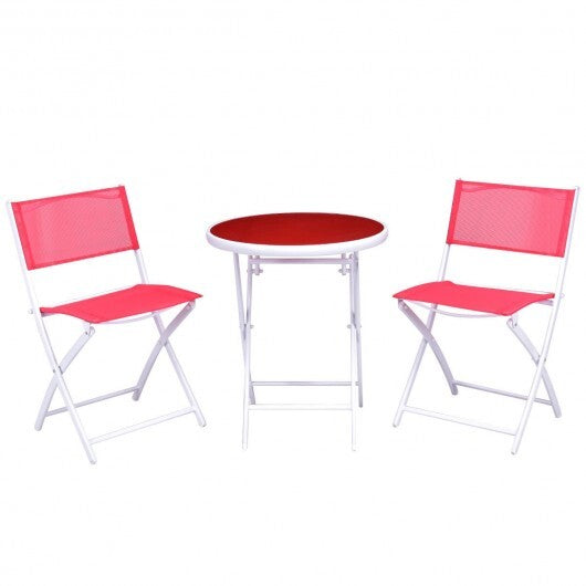 3 Pieces Patio Folding Bistro Set for Balcony or Outdoor Space-Red - Color: Red