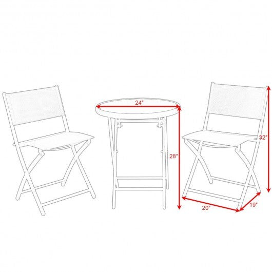 3 Pieces Patio Folding Bistro Set for Balcony or Outdoor Space-Red - Color: Red