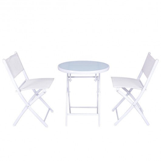 3 Pieces Patio Folding Bistro Set for Balcony or Outdoor Space-White - Color: White