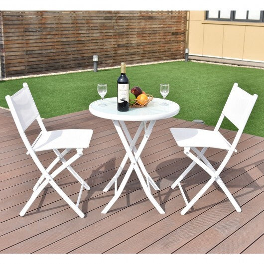 3 Pieces Patio Folding Bistro Set for Balcony or Outdoor Space-White - Color: White