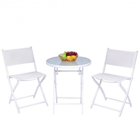 3 Pieces Patio Folding Bistro Set for Balcony or Outdoor Space-White - Color: White