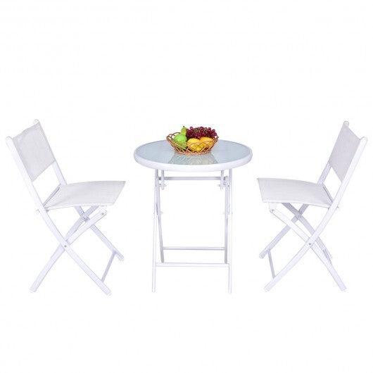 3 Pieces Patio Folding Bistro Set for Balcony or Outdoor Space-White - Color: White