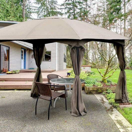 11.5 x 11.5 Feet Fully Enclosed Outdoor Gazebo with Removable 4 Walls - Color: Brown