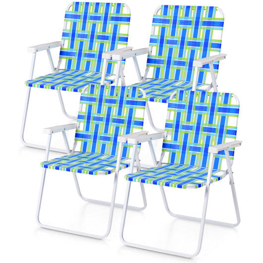 4 Pieces Folding Beach Chair Camping Lawn Webbing Chair-Blue - Color: Blue