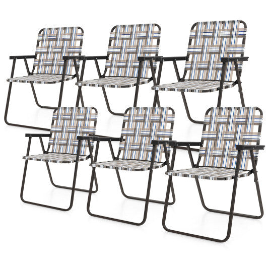 6 Pieces Folding Beach Chair Camping Lawn Webbing Chair-Brown - Color: Brown