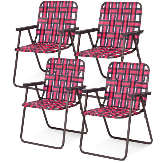 4 Pieces Folding Beach Chair Camping Lawn Webbing Chair-Red - Color: Red