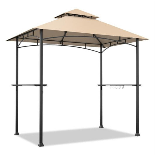 8 x 5 Feet 2-Tier BBQ Grill Gazebo Barbecue Canopy - Color: Beige