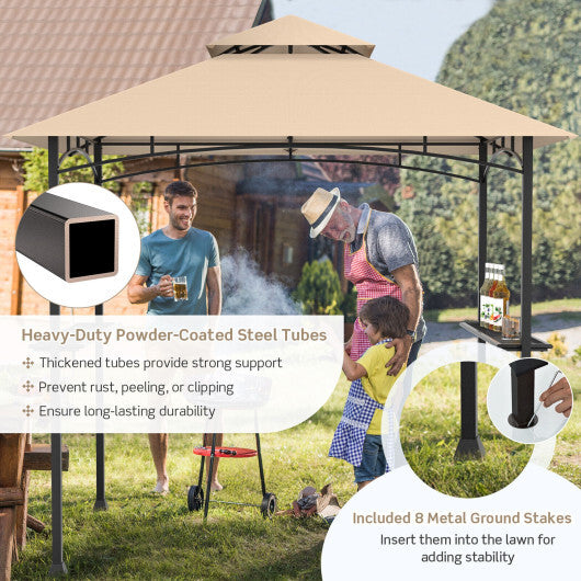 8 x 5 Feet 2-Tier BBQ Grill Gazebo Barbecue Canopy - Color: Beige