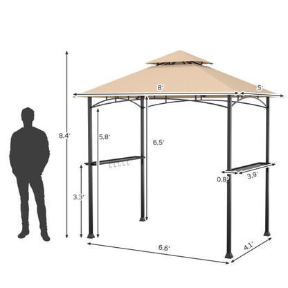 8 x 5 Feet 2-Tier BBQ Grill Gazebo Barbecue Canopy - Color: Beige