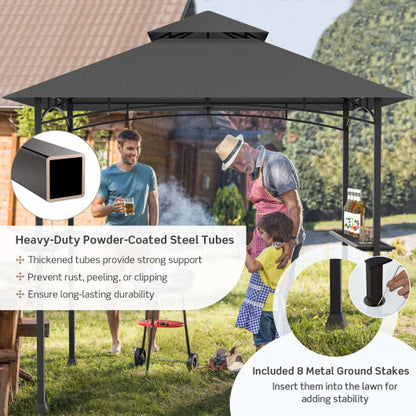 8 x 5 Feet Outdoor Barbecue Grill Gazebo Canopy Tent BBQ Shelter-Dark Gray - Color: Dark Gray