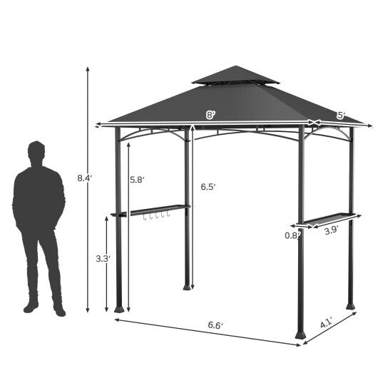 8 x 5 Feet Outdoor Barbecue Grill Gazebo Canopy Tent BBQ Shelter-Dark Gray - Color: Dark Gray