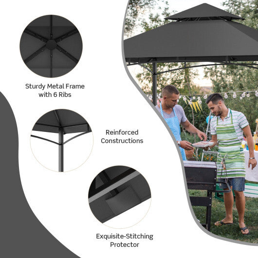 8 x 5 Feet Outdoor Barbecue Grill Gazebo Canopy Tent BBQ Shelter-Dark Gray - Color: Dark Gray