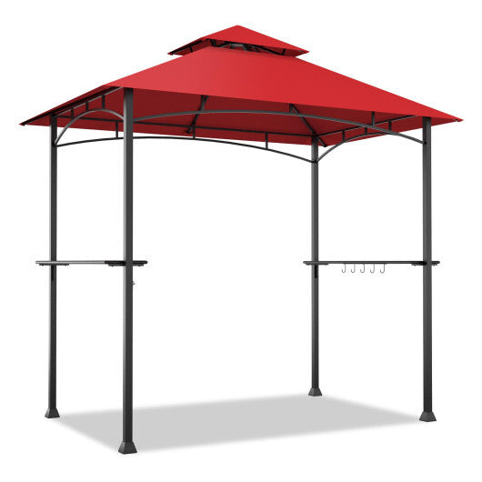 8 x 5 Feet Outdoor Barbecue Grill Gazebo Canopy Tent BBQ Shelter-Wine - Color: Dark Red