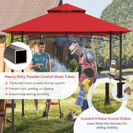 8 x 5 Feet Outdoor Barbecue Grill Gazebo Canopy Tent BBQ Shelter-Wine - Color: Dark Red