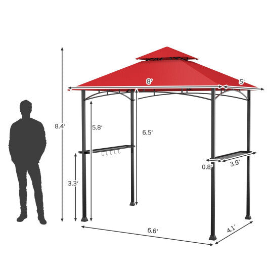 8 x 5 Feet Outdoor Barbecue Grill Gazebo Canopy Tent BBQ Shelter-Wine - Color: Dark Red