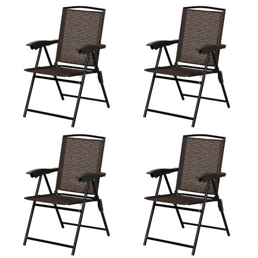 4 Pieces Folding Dining Chairs with Smooth Armrests and Sling Back - Color: Brown