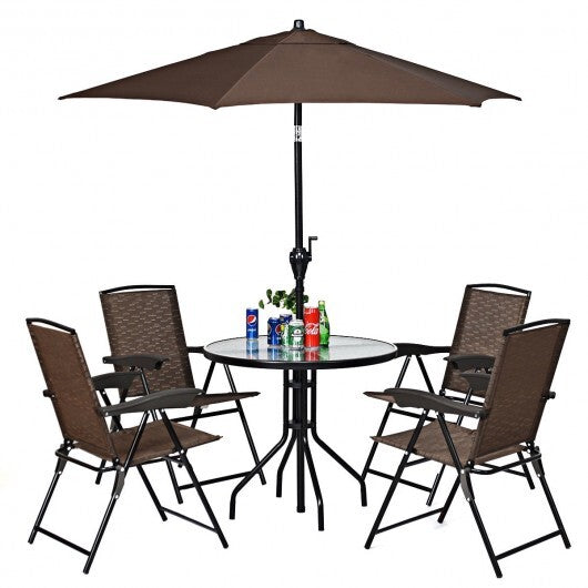 4 Pieces Folding Dining Chairs with Smooth Armrests and Sling Back - Color: Brown