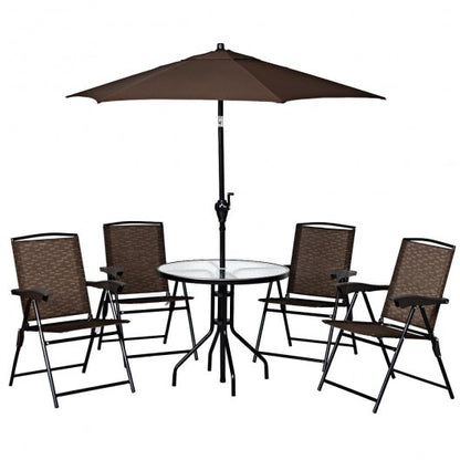 4 Pieces Folding Dining Chairs with Smooth Armrests and Sling Back - Color: Brown