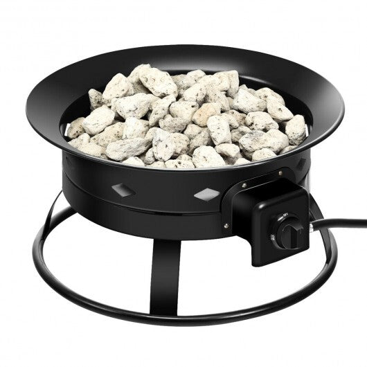 58 000BTU Firebowl Outdoor Portable Propane Gas Fire Pit with Cover and Carry Kit - Color: Black