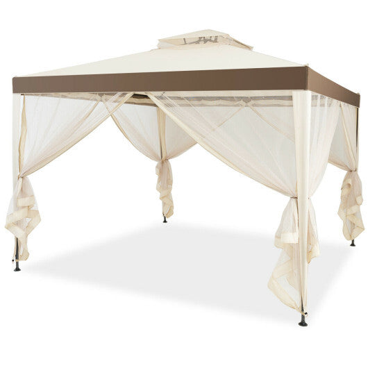 Canopy Gazebo Tent Shelter Garden Lawn Patio with Mosquito Netting-Beige - Color: Beige