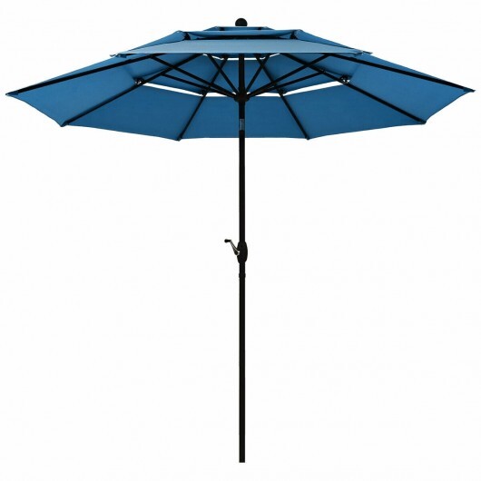 10' 3 Tier Patio Umbrella Aluminum Sunshade Shelter Double Vented without Base-Blue - Color: Blue - Size: 10 ft