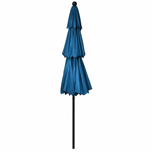 10' 3 Tier Patio Umbrella Aluminum Sunshade Shelter Double Vented without Base-Blue - Color: Blue - Size: 10 ft