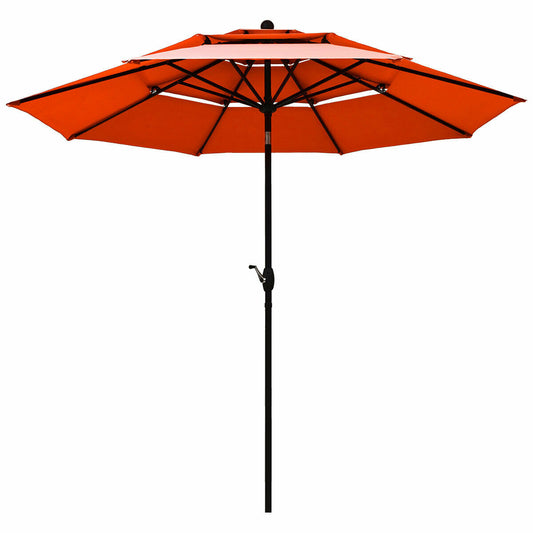 10ft 3 Tier Patio Umbrella Aluminum Sunshade Shelter Double Vented without Base-Red - Color: Orange - Size: 10 ft