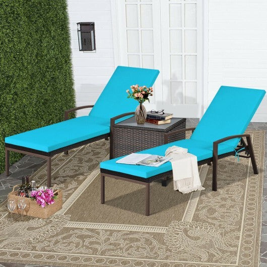 2 Pieces Patio Rattan Adjustable Back Lounge Chair with Armrest and Removable Cushions-Turquoise - Color: Turquoise