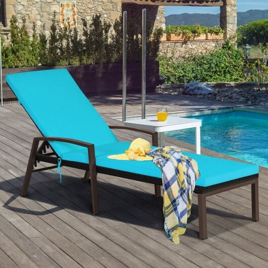 2 Pieces Patio Rattan Adjustable Back Lounge Chair with Armrest and Removable Cushions-Turquoise - Color: Turquoise