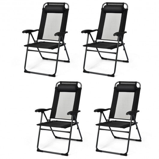 4 Pieces Patio Garden Adjustable Reclining Folding Chairs with Headrest-Black - Color: Black