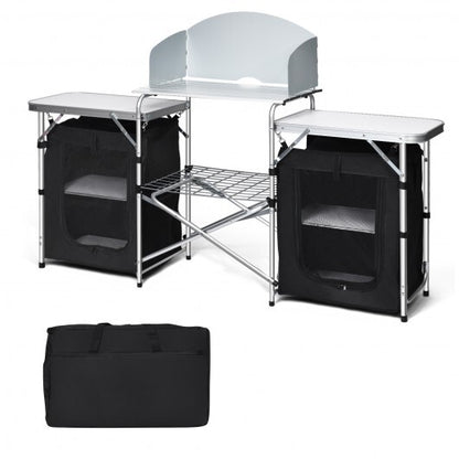 Folding Camping Table with Storage Organizer-Black - Color: Black