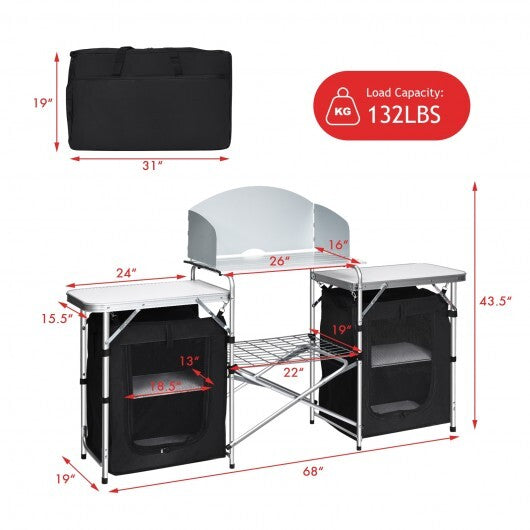 Folding Camping Table with Storage Organizer-Black - Color: Black