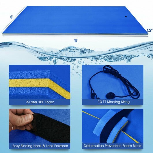 12 x 6 Feet 3 Layer Floating Water Pad-Blue - Color: Blue