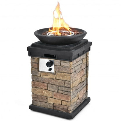 40000BTU Outdoor Propane Burning Fire Bowl Column Realistic Look Firepit Heater-Brown - Color: Brown