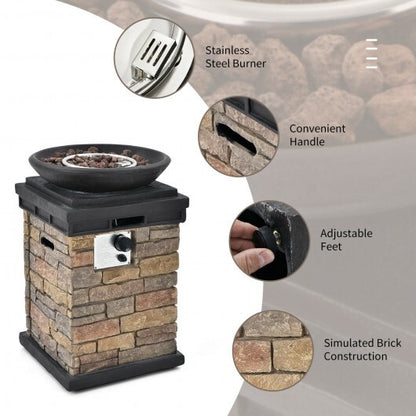 40000BTU Outdoor Propane Burning Fire Bowl Column Realistic Look Firepit Heater-Brown - Color: Brown