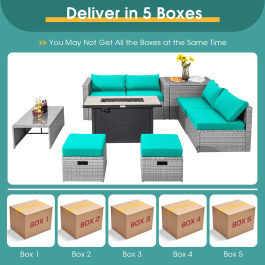 9 Pieces Patio Furniture Set with 42 Inches 60000 BTU Fire Pit-Turquoise - Color: Turquoise