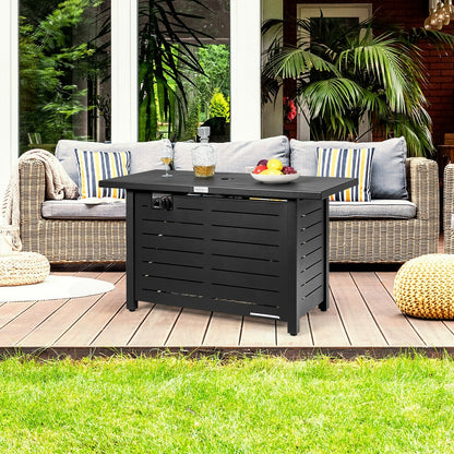 42 Inch 60 000 BTU Rectangular Propane Fire Pit Table with Waterproof Cover - Color: Black