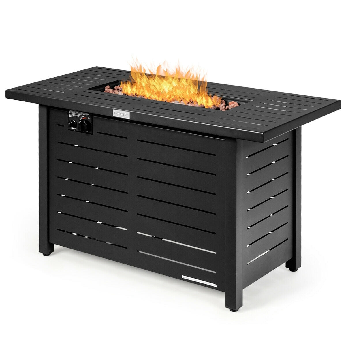 42 Inch 60 000 BTU Rectangular Propane Fire Pit Table with Waterproof Cover - Color: Black