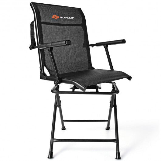 Foldable Swivel Patio Chair with Armrest and Mesh Back-Black - Color: Black