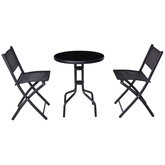 3 Pieces Folding Bistro Table Chairs Set for Indoor and Outdoor - Color: Black