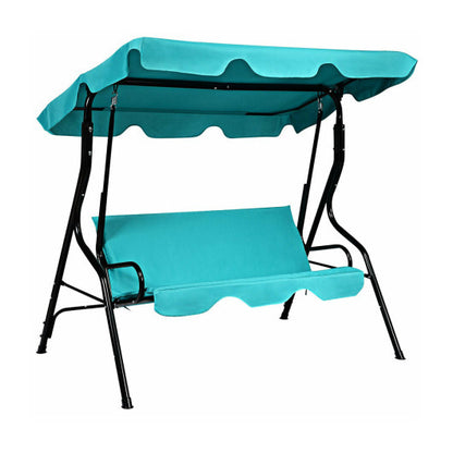 3 Seat Outdoor Patio Canopy Swing with Cushioned Steel Frame-Blue - Color: Blue