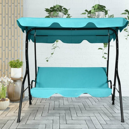 3 Seat Outdoor Patio Canopy Swing with Cushioned Steel Frame-Blue - Color: Blue